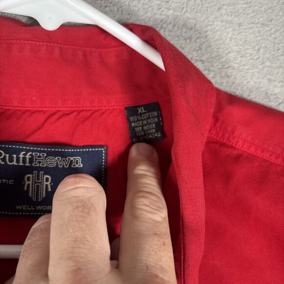 Ruff Hewn Men’s Button Down Shirt Red Long Sleeve Size XL Cotton Chest Crest - Picture 5 of 12